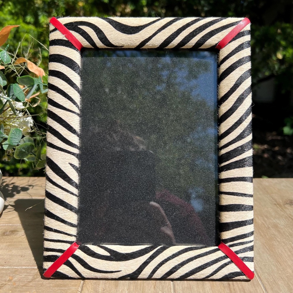 J. McLaughlin Zebra Print, Pony Hair, Picture Frame w/ Leather 5x7